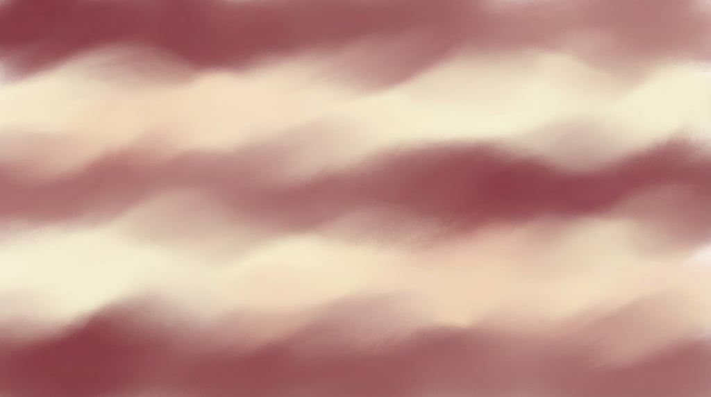Ethereal gradient color field, gentle flowing horizontal forms of muted wine red and pale warm cream