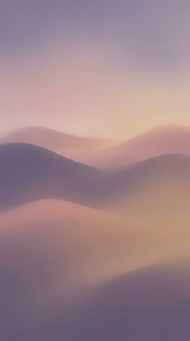 Contemplative gradient landscape, gentle undulating forms of muted pale violet and warm soft ochre
