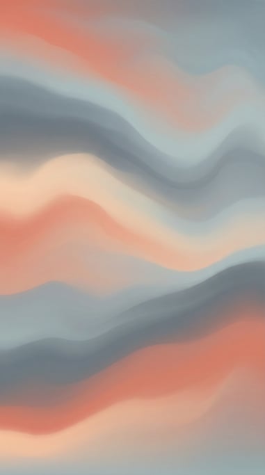 Ethereal atmospheric gradient, soft undulating color bands of muted warm salmon and cool steel grey
