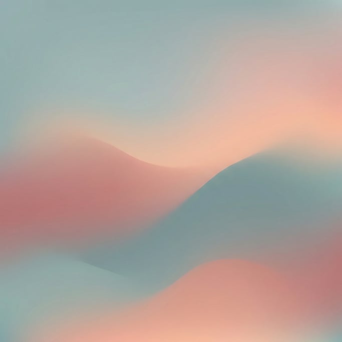 Dreamy abstract gradient art, soft rolling forms of muted sage blue and warm dusty pink