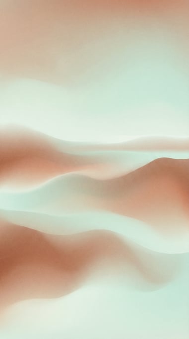 Atmospheric dreamy gradient, soft flowing color waves of muted warm clay and cool pale seafoam