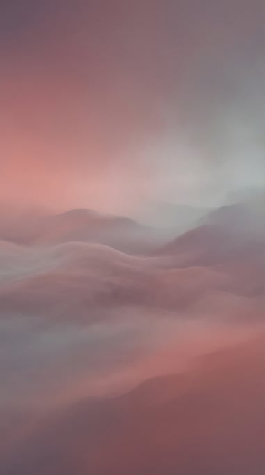 Ethereal atmospheric gradient art, soft rolling wave forms of muted warm rose and cool misty grey