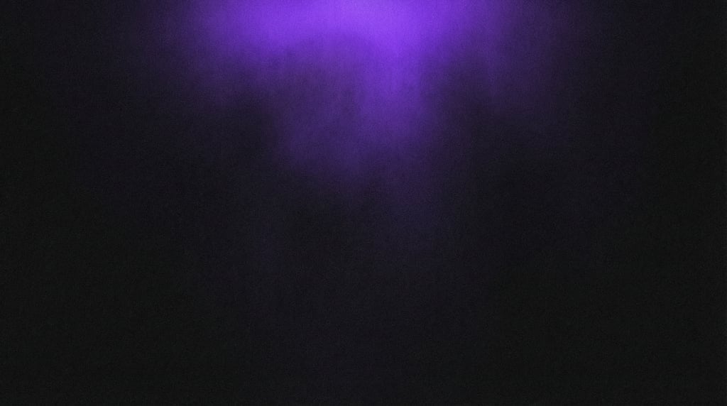 Dark grainy gradient abstract, deep black canvas with a single distant glow of bright electric viole