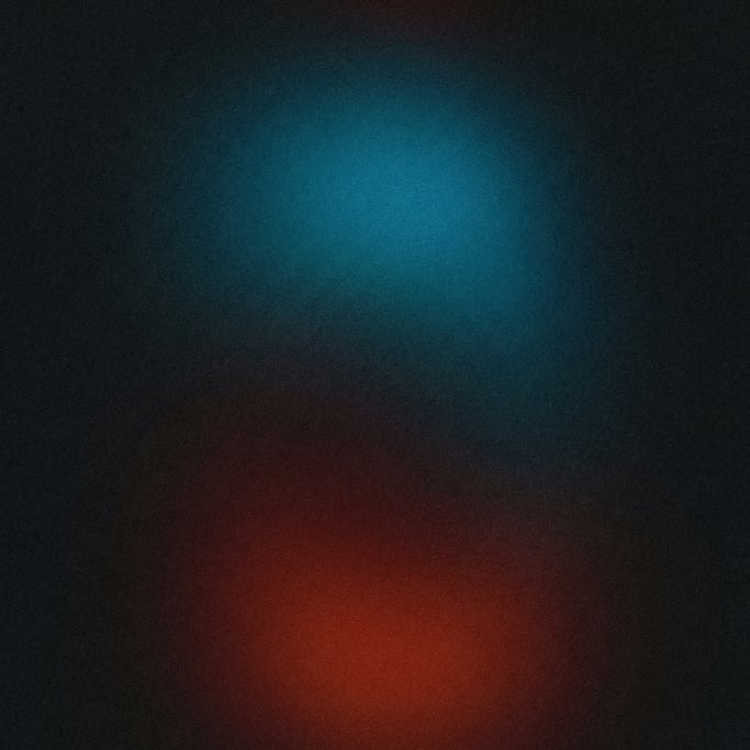 Dark grainy gradient abstract, near-black canvas with opposing pools of bright cyan at top center an