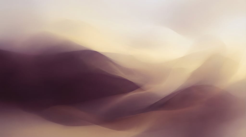 Contemplative dreamy gradient, soft flowing forms of muted deep plum and warm pale gold