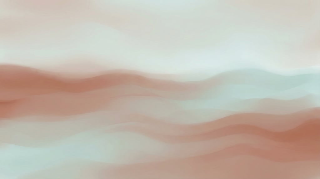 Dreamy gradient abstract, soft undulating bands of muted warm brick and cool pale aqua