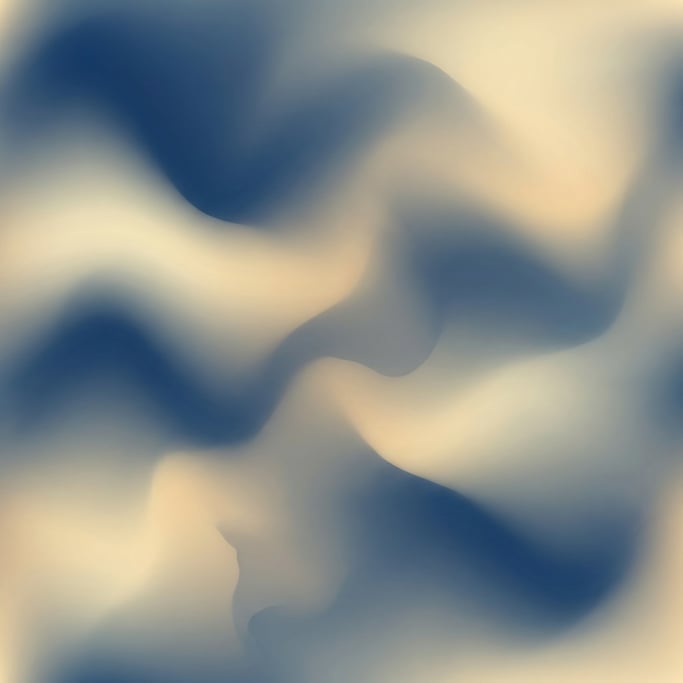 Ethereal gradient abstract, soft undulating forms of muted deep sapphire and warm pale champagne