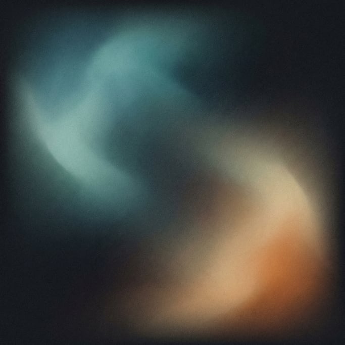 Dark grainy gradient abstract, deep charcoal background with opposing pools of cool arctic teal and