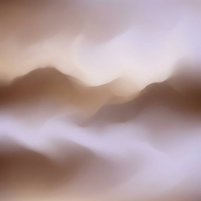 Atmospheric dreamy gradient, soft flowing forms of muted warm umber and cool pale wisteria