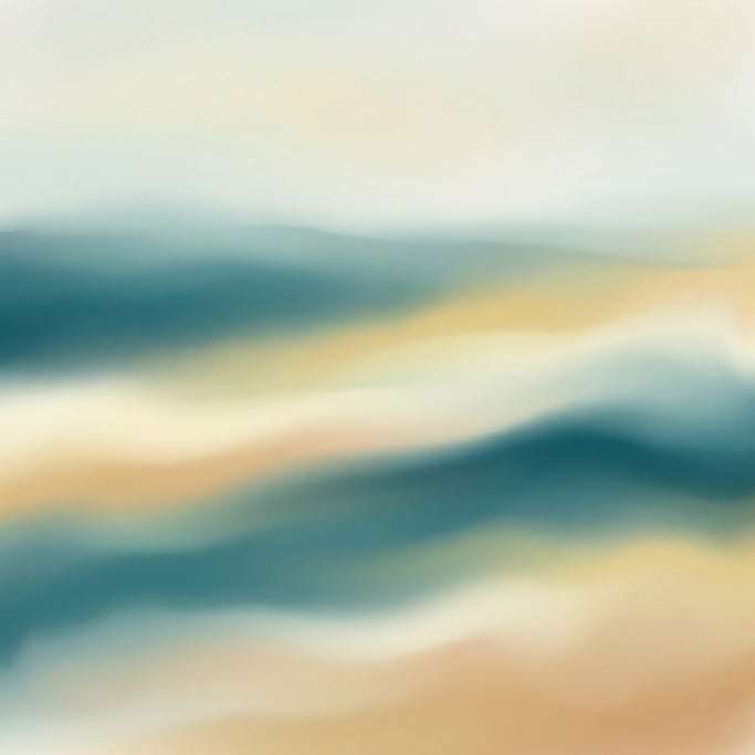 Ethereal gradient landscape, soft rolling horizon forms of muted deep turquoise and warm pale sand