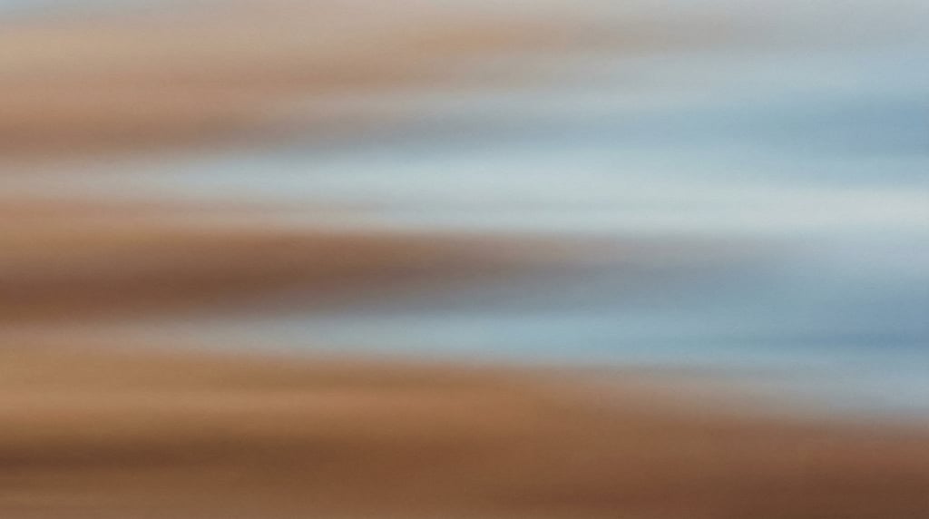 Atmospheric gradient color field, gentle horizontal layers of muted warm sienna and cool dove blue