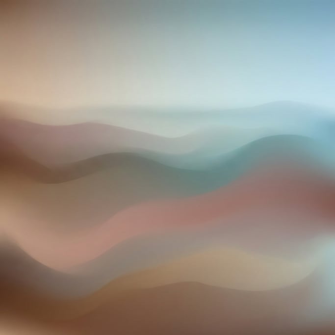 Dreamy gradient abstract, soft rolling horizontal forms of muted warm sepia and cool misty teal