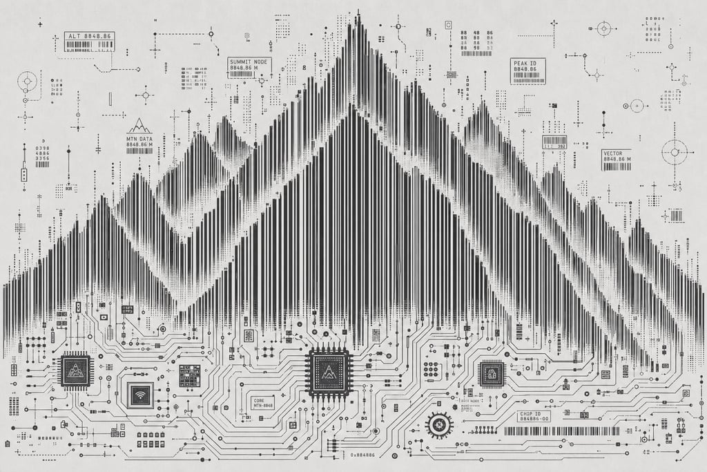 Mountain range illusion, the peaks shaped from densely packed barcodes