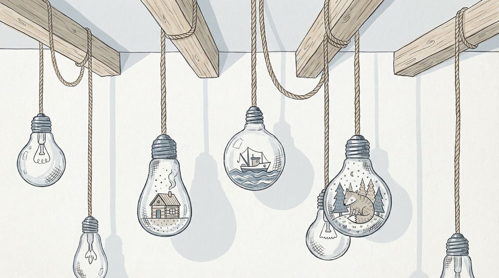 Light bulbs hanging at staggered heights