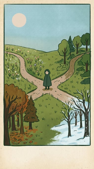 A person standing at a literal crossroads in a field (wynkg0gf)