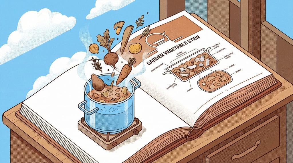 An open cookbook where the illustrated recipe on the page has come to life (bawsvdyl)