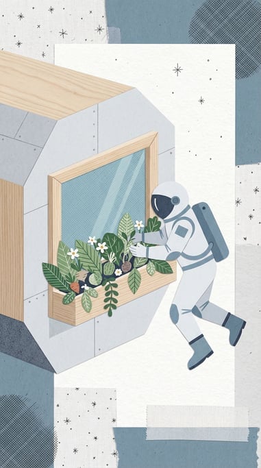 An astronaut floating outside a space station