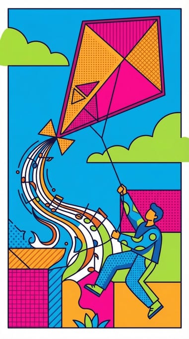 A kite soaring high pulling a small person upward (oauqlhzx)