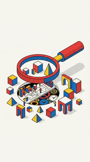 A magnifying glass hovering over a simple scene