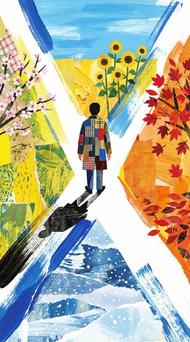 A person standing at a literal crossroads in a field