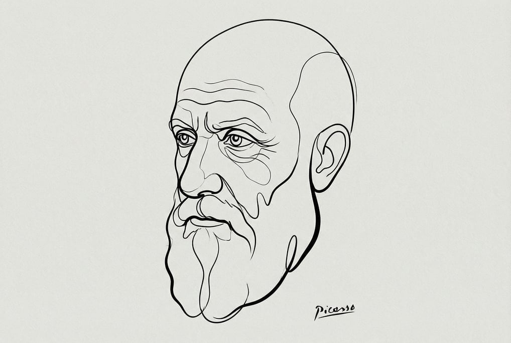 A minimalist line portrait of an elderly man's face