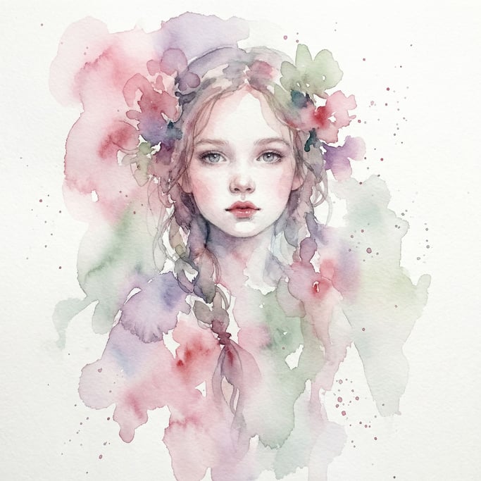 Loose wet-on-wet watercolor washes of soft pinks, lavenders