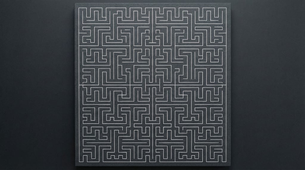 One single continuous line fills a square without crossing itself — a large-scale Hilbert curve space-filling pattern rendered at high iteration