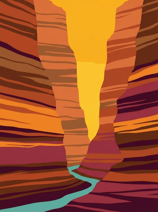 Canyon walls rendered in layers of warm color — burnt sienna
