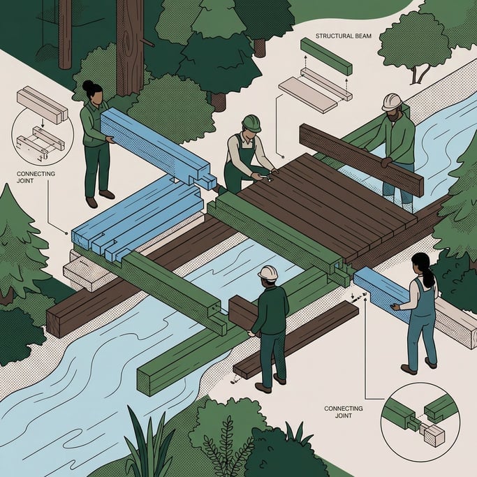 A diverse team building a bridge together (rg3kz5cz)