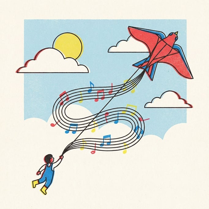 A kite soaring high pulling a small person upward (fs4uir0d)