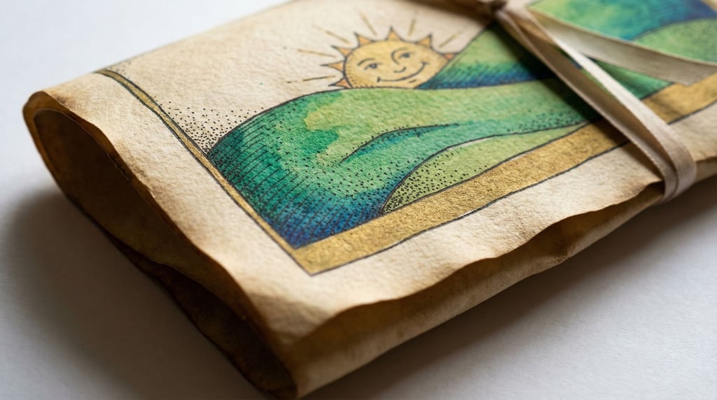 A map unfolding itself, each section it reveals showing a more detailed and colorful landscape withi