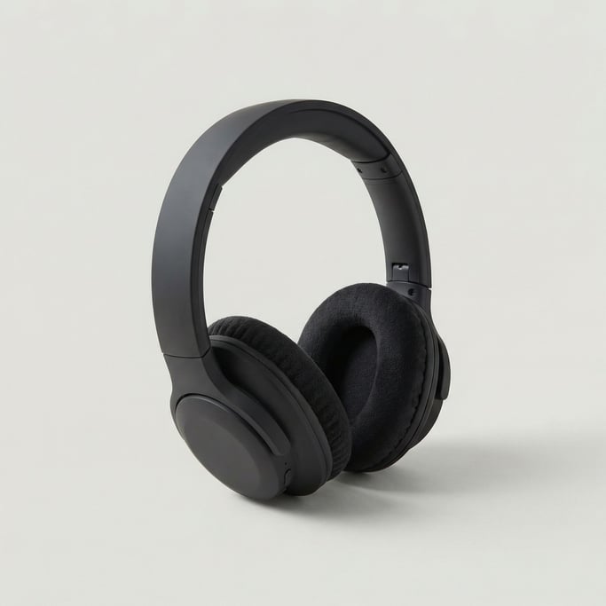 Matte black over-ear headphones with plush memory foam ear cushions and a padded adjustable headband