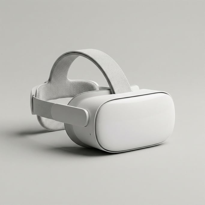 Sleek white VR headset with breathable mesh head strap and a smooth curved polycarbonate front panel