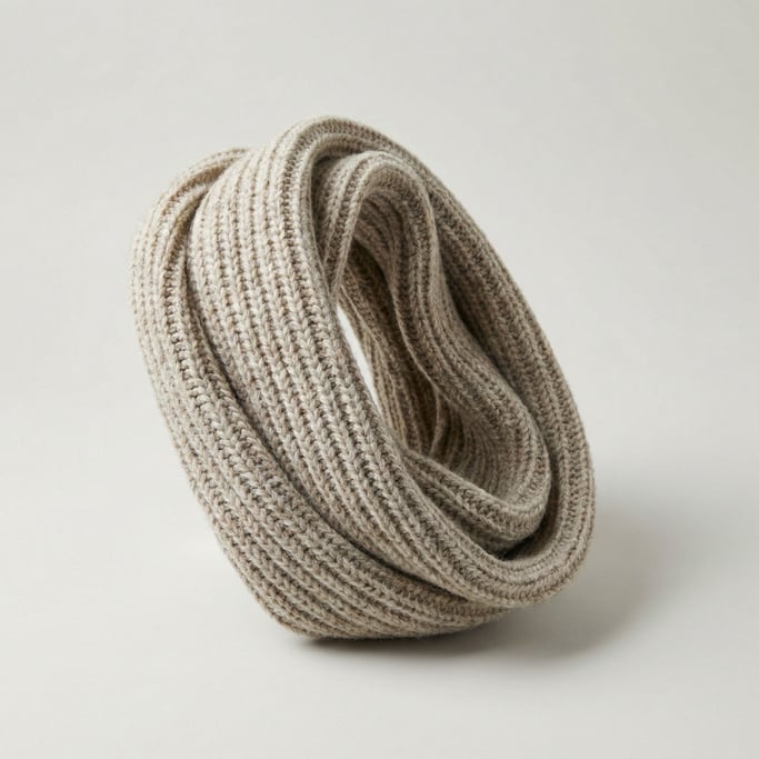 Chunky knit infinity scarf in heathered oatmeal merino wool with a loose