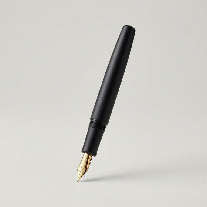 Matte black lacquer fountain pen with a fine eighteen-karat gold nib