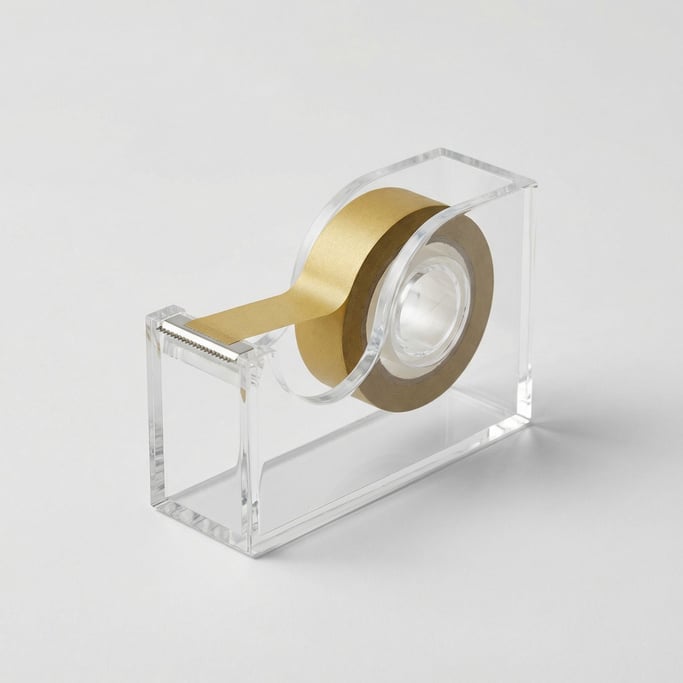 Clear acrylic tape dispenser loaded with matte gold washi tape