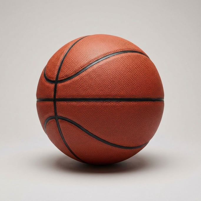 Official size basketball with deep orange pebbled composite leather panels and recessed black rubber