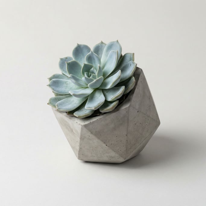 Echeveria succulent in a small concrete geometric pot
