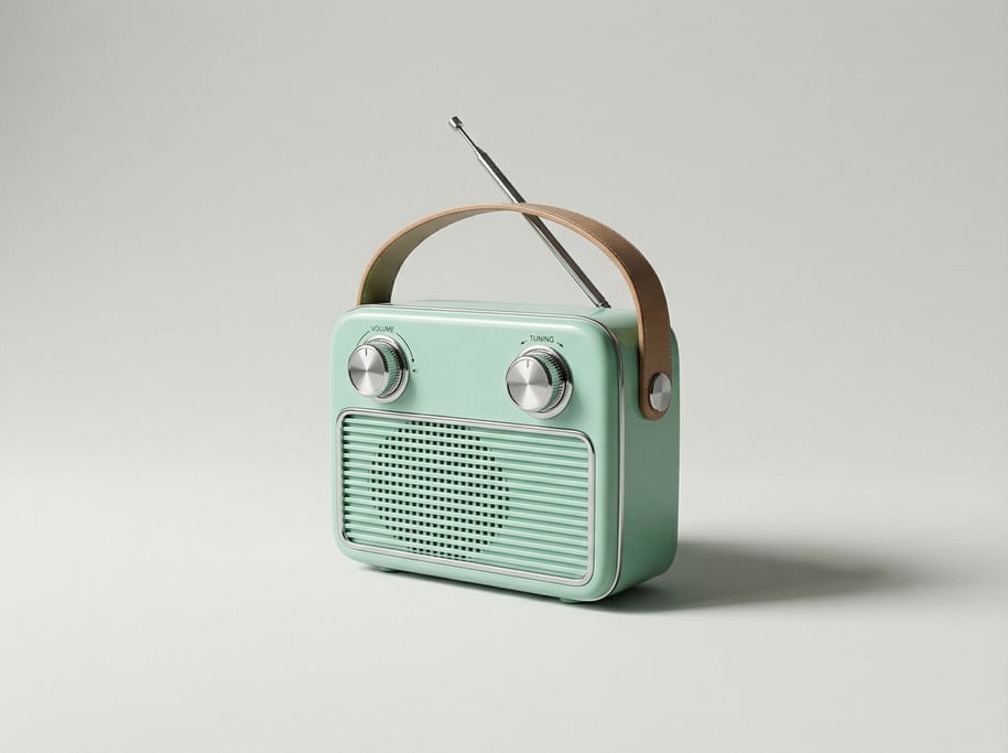 Retro-styled portable Bluetooth radio in mint green ABS plastic with chrome rotary dials and a teles