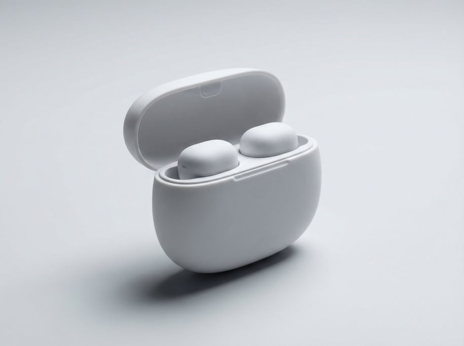 Noise-canceling sleep earbuds in their smooth rounded matte white silicone case with a magnetic snap