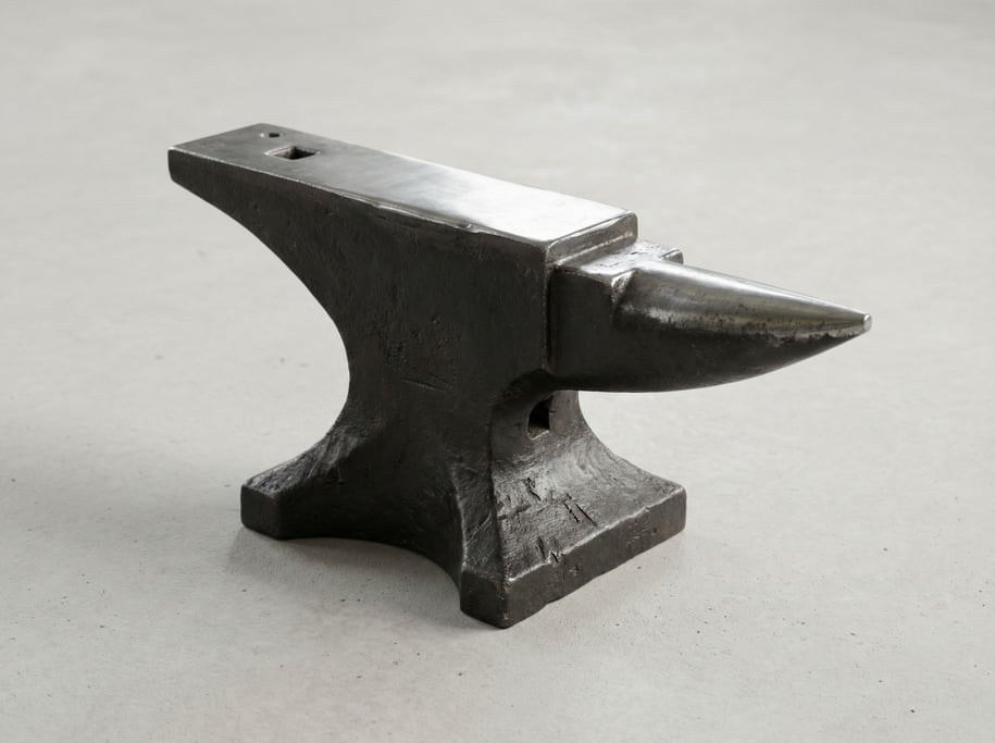 Cast iron blacksmith anvil with a polished hardened face, tapered horn