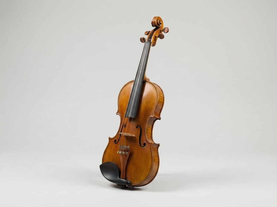 Classical violin in warm amber spirit varnish with a carved spruce top, ebony chin rest