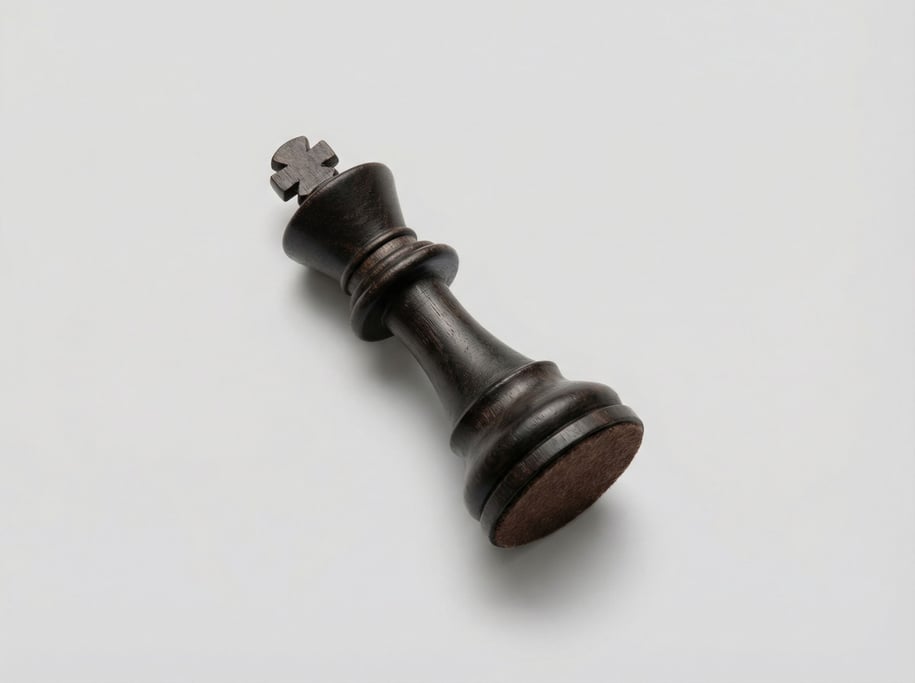 Carved wooden chess king piece in dark ebony with a felt-lined base, cross finial