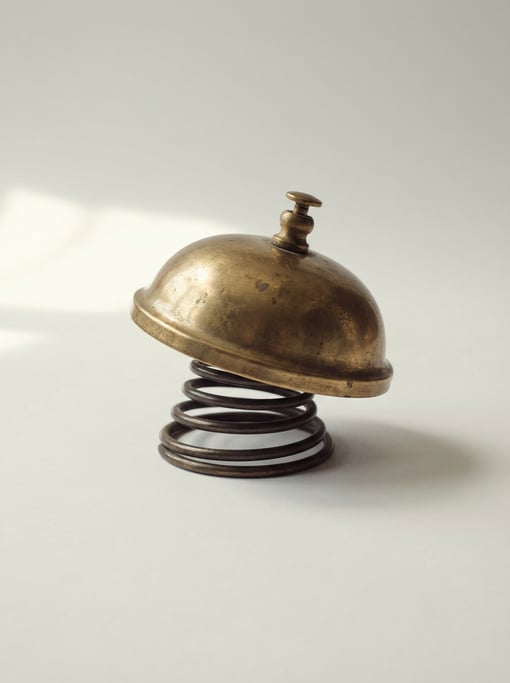Vintage brass desk bell with a coiled spring base, domed resonating top