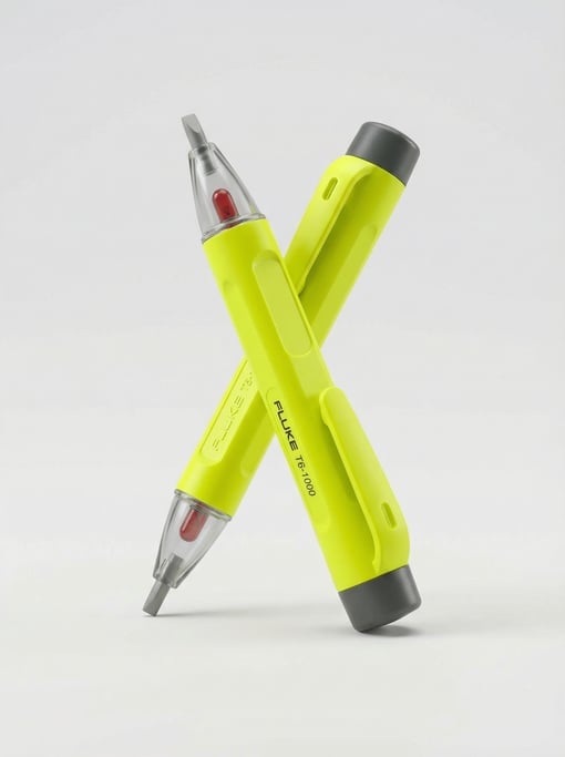 Electrician voltage tester pen in neon yellow ABS plastic with a transparent tip window