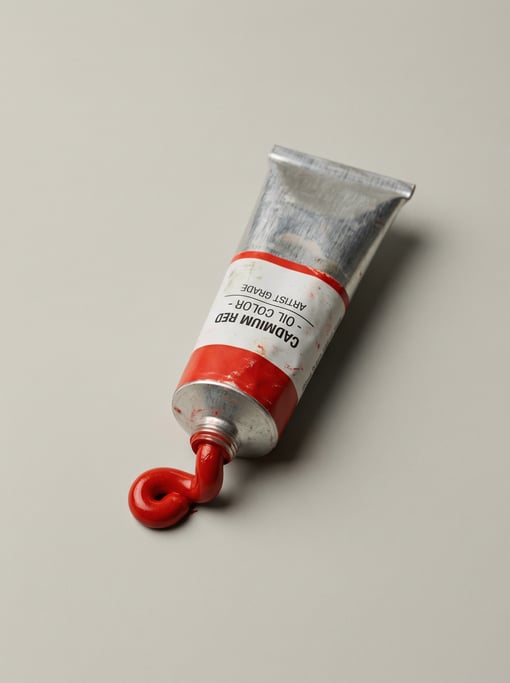 Large metal tube of cadmium red oil paint, slightly squeezed
