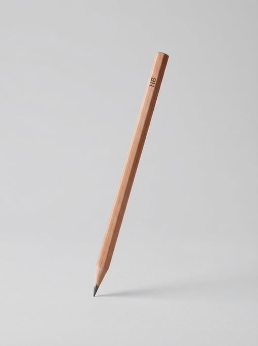 Single graphite drawing pencil in natural cedar wood with a freshly sharpened fine point and a stamp