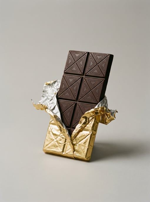 Artisan dark chocolate bar with a geometric snap-square pattern