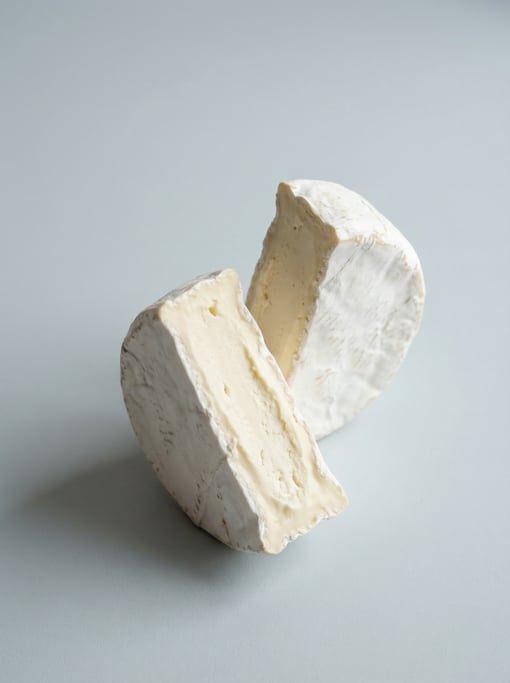 Small wheel of aged Brie cheese with a bloomy white rind