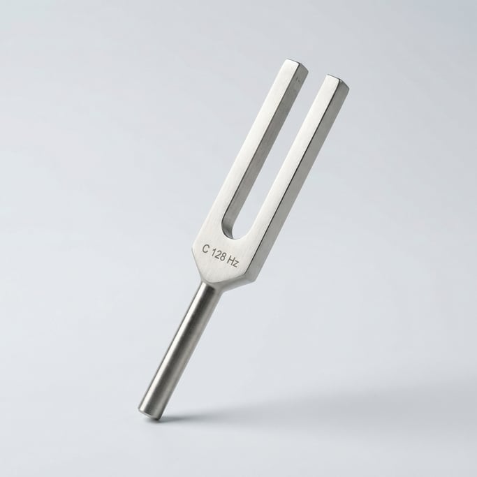 Clinical tuning fork in brushed stainless steel with a weighted stem